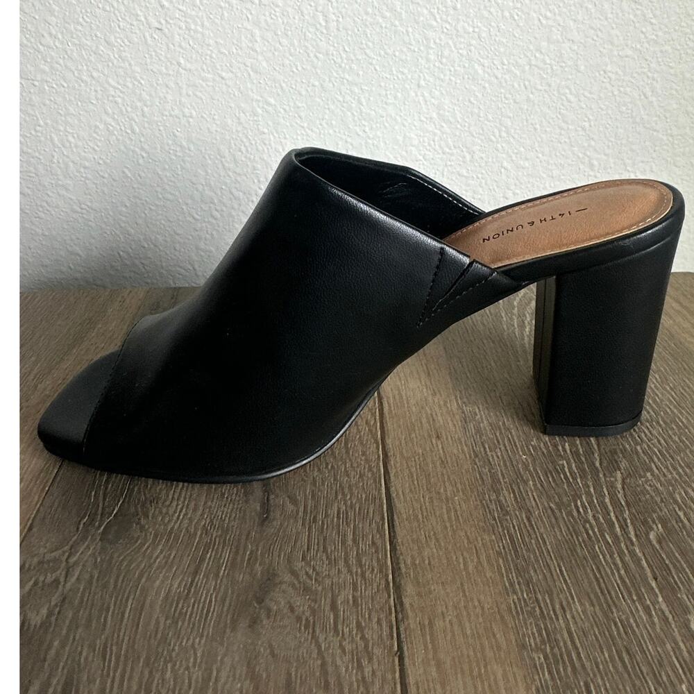 14th & Union Black Leather Block Heel Mule Sandals Women's 8.5M